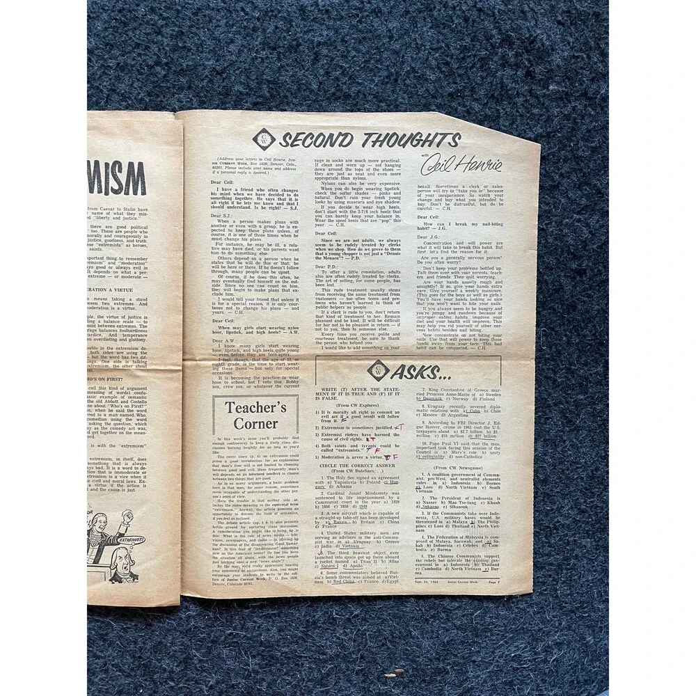 1970s Childrens Cold War Newspaper, Vintage Antique Collectibles, Original Chil
